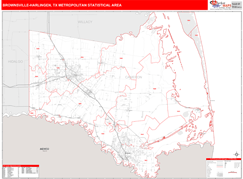 Brownsville-Harlingen Metro Area Digital Map Red Line Style